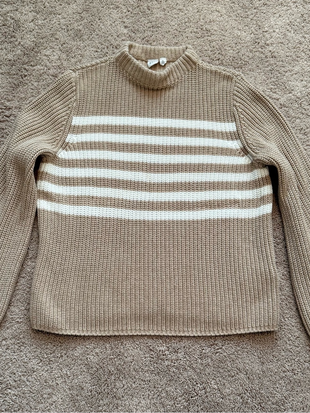 GAP Beige and White Striped Mock Neck Sweater